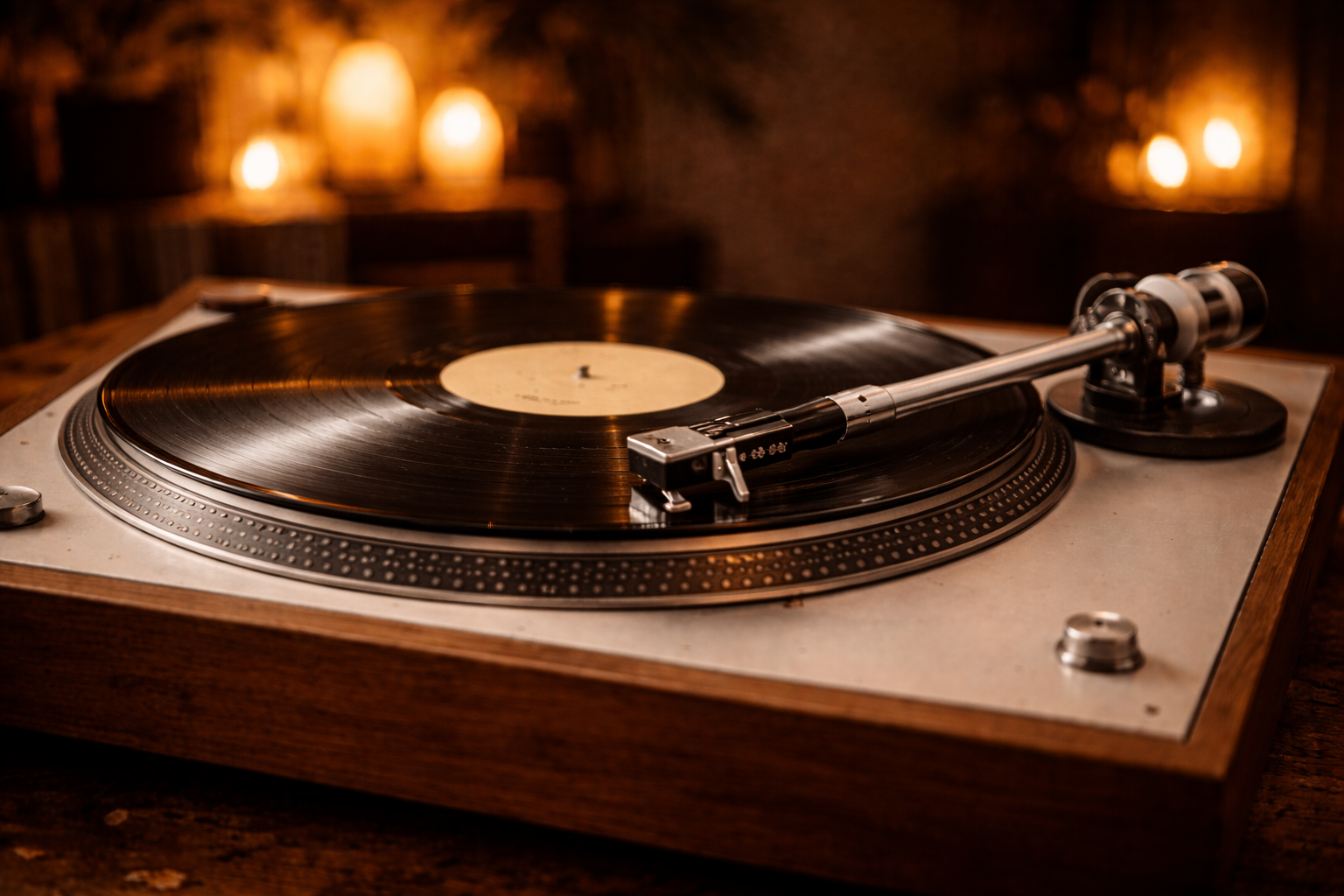 Vintage audio equipment in warm amber light